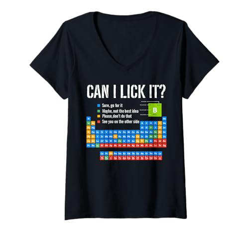Damen Lustiges Periodensystem für Lehrer und Schüler kann ich lecken T-Shirt mit V-Ausschnitt von Can I Lick It Periodic Table Tee Apparel Gifts