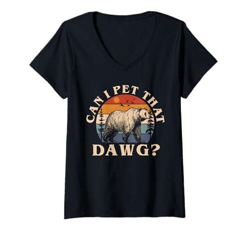 Damen Lustiger Dawg Bär mit Aufschrift Can I Pet That Dog T-Shirt mit V-Ausschnitt Damen Lustiger Dawg Bär mit Aufschrift Can I Pet That Dog T-Shirt mit V-Ausschnitt von Can I Pet That Dawg Hiker Animal Lover Bear Meme