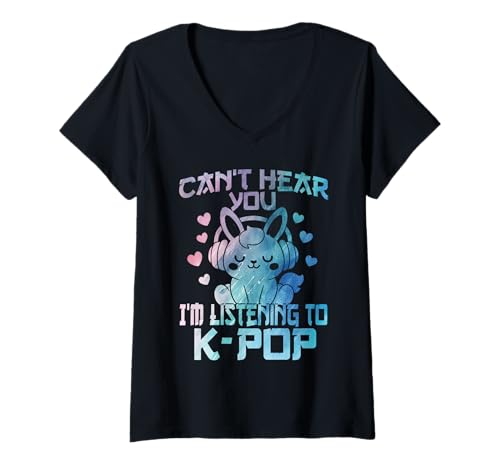Damen Ich kann Dich Nicht hören Ich höre Kpop Cute Rabbit K-Pop Kawaii T-Shirt mit V-Ausschnitt Damen Ich kann Dich Nicht hören Ich höre Kpop Cute Rabbit K-Pop Kawaii T-Shirt mit V-Ausschnitt von Can't Hear You I'm Listening to Kpop K-Pop Tee