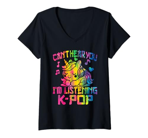 Damen Ich kann Dich Nicht hören Ich höre Kpop Cute Unicorn K-Pop Kawaii T-Shirt mit V-Ausschnitt Damen Ich kann Dich Nicht hören Ich höre Kpop Cute Unicorn K-Pop Kawaii T-Shirt mit V-Ausschnitt von Can't Hear You I'm Listening to Kpop K-Pop Tee
