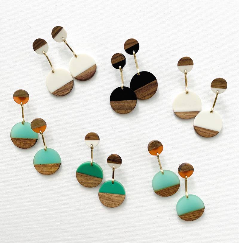 Retro Holz Ohrringe - Und Harz Ohrringe, Ohrringe Holzohrringe Für Frau Kunst, Geschenk Frauen Retro Holz Ohrringe - Und Harz Ohrringe, Ohrringe Holzohrringe Für Frau Kunst, Geschenk Frauen von CanDidArtAccessories