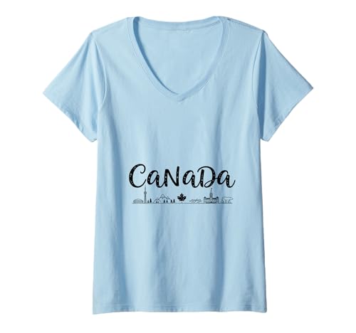 Damen Kanada Skyline Reise Urlaub Outfits T-Shirt mit V-Ausschnitt Damen Kanada Skyline Reise Urlaub Outfits T-Shirt mit V-Ausschnitt von Canada Casual Clothes T-Shirts