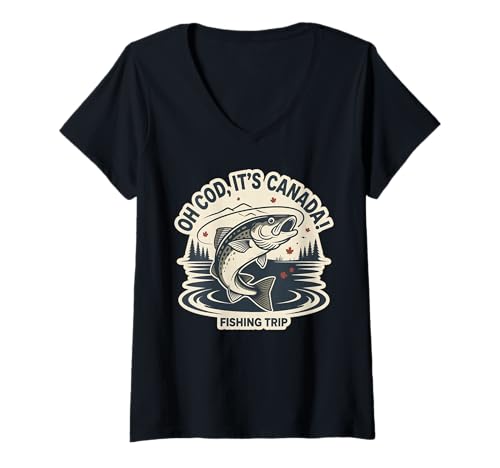 Damen Herren Kanada Angelausflug Humor mit Freunden T-Shirt mit V-Ausschnitt von Canada Fishing Trip Humor For Men Who Love Fishing