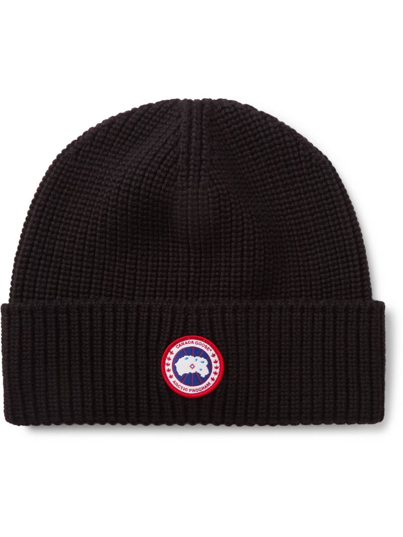 Canada Goose - Logo-Appliquéd Ribbed Merino Wool Beanie - Men - Black von Canada Goose