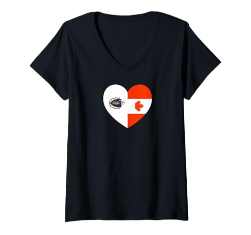 Damen Massachusetts and Canada Flags: Heart Shaped Unity T-Shirt mit V-Ausschnitt Damen Massachusetts and Canada Flags: Heart Shaped Unity T-Shirt mit V-Ausschnitt von Canada Love Pride Merch