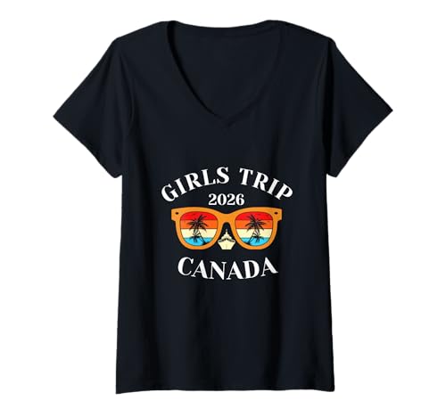 Damen Girls Trip 2026 Kanada Kreuzfahrt Urlaub Reisen T-Shirt mit V-Ausschnitt Damen Girls Trip 2026 Kanada Kreuzfahrt Urlaub Reisen T-Shirt mit V-Ausschnitt von Canada Spring Break Attire T-Shirts
