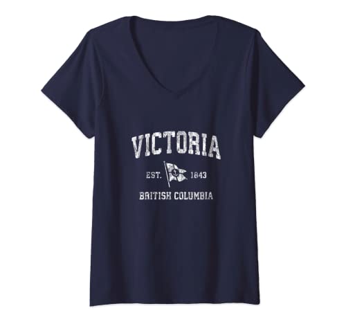 Damen Victoria British Columbia BC Vintage Bootsanker Flagge Design T-Shirt mit V-Ausschnitt Damen Victoria British Columbia BC Vintage Bootsanker Flagge Design T-Shirt mit V-Ausschnitt von Canada T-Shirts Boat Anchor Flag Tees