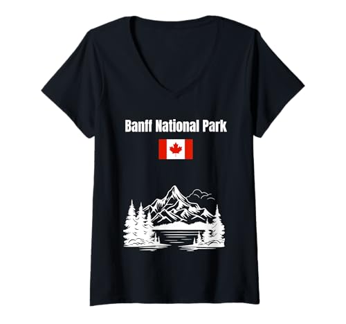 Damen Banff National Park Souvenir Rocky Mountains Kanada Flagge T-Shirt mit V-Ausschnitt von Canada lakes Canadian Flag souvenir apparel