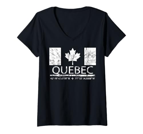 Damen Quebec City Kanadische Flagge, Reise nach Quebec T-Shirt mit V-Ausschnitt von Canadian Citys - Beautiful Quebec City
