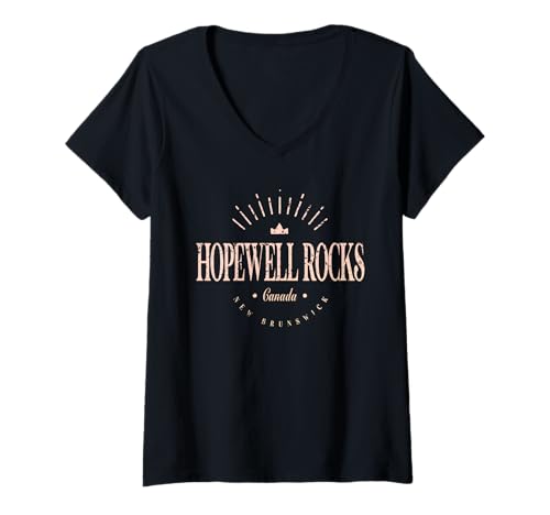 Damen Hopewell Rocks Kanada | Hopewell Rocks New Brunswick Modern T-Shirt mit V-Ausschnitt Damen Hopewell Rocks Kanada | Hopewell Rocks New Brunswick Modern T-Shirt mit V-Ausschnitt von Canadian Contemporary Designs