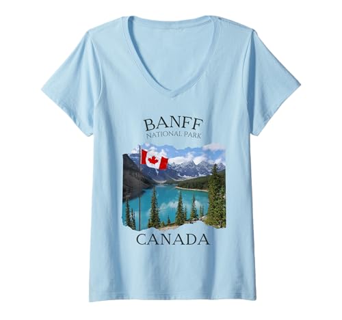 Damen Banff Souvenir Herren Kanadische Touristen Seen Frauen Wanderer Männer T-Shirt mit V-Ausschnitt Damen Banff Souvenir Herren Kanadische Touristen Seen Frauen Wanderer Männer T-Shirt mit V-Ausschnitt von Canadian Flag National Patriotic National Parks