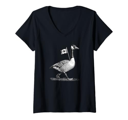 Damen Cooles Gans mit Kanada Flagge Kostüm für Mann und Frau T-Shirt mit V-Ausschnitt Damen Cooles Gans mit Kanada Flagge Kostüm für Mann und Frau T-Shirt mit V-Ausschnitt von Canadian Goose Outfit