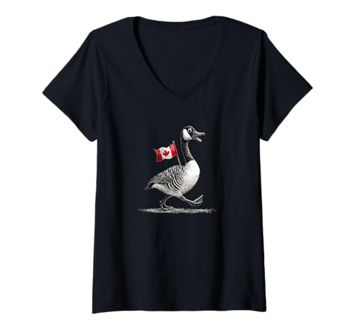 Damen Patriotische Gans mit Kanada-Flagge Kostüm T-Shirt mit V-Ausschnitt Damen Patriotische Gans mit Kanada-Flagge Kostüm T-Shirt mit V-Ausschnitt von Canadian Goose Outfit