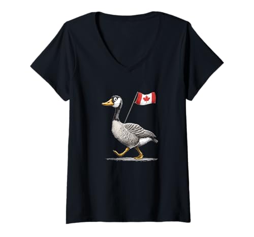 Damen Schönes Gans mit Kanada-Flagge T-Shirt mit V-Ausschnitt Damen Schönes Gans mit Kanada-Flagge T-Shirt mit V-Ausschnitt von Canadian Goose Outfit