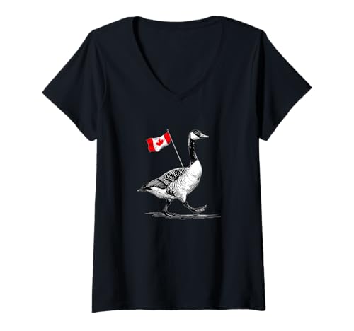 Damen Schönes Kanada-Tier mit Flagge für Gänseliebhaber T-Shirt mit V-Ausschnitt Damen Schönes Kanada-Tier mit Flagge für Gänseliebhaber T-Shirt mit V-Ausschnitt von Canadian Goose Outfit
