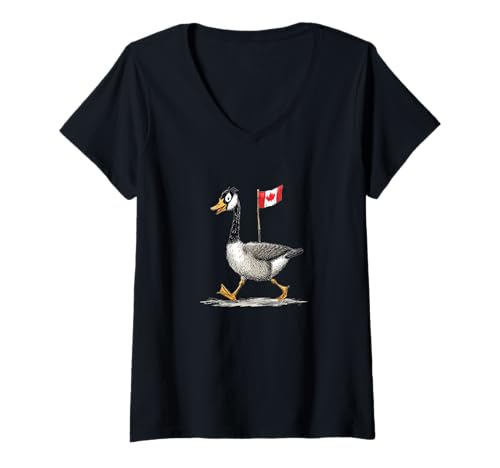 Damen Walking Goose mit lustiger Kanada-Flagge T-Shirt mit V-Ausschnitt Damen Walking Goose mit lustiger Kanada-Flagge T-Shirt mit V-Ausschnitt von Canadian Goose Outfit