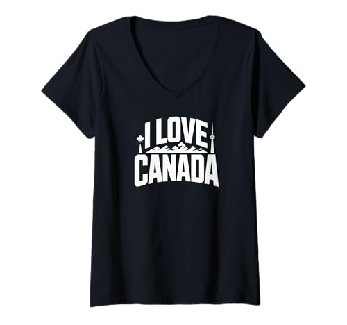 Damen Ich Liebe das Abenteuer Skyline Mountains in Kanada T-Shirt mit V-Ausschnitt Damen Ich Liebe das Abenteuer Skyline Mountains in Kanada T-Shirt mit V-Ausschnitt von Canadian Nature Mountains Skyline Enthusiasts