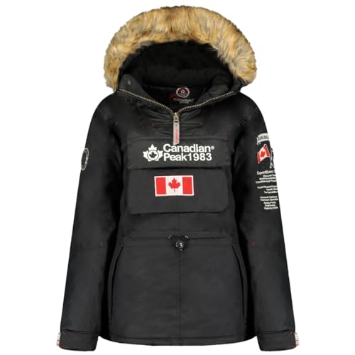 Canadian Peak Banapeak_Lady - Women's Comfortable Autumn Winter Warm Mid Thick Parka - Fine Coat Fake Fur Hood - Windbreaker Jacket - Elegant Women (Black S) von Canadian Peak