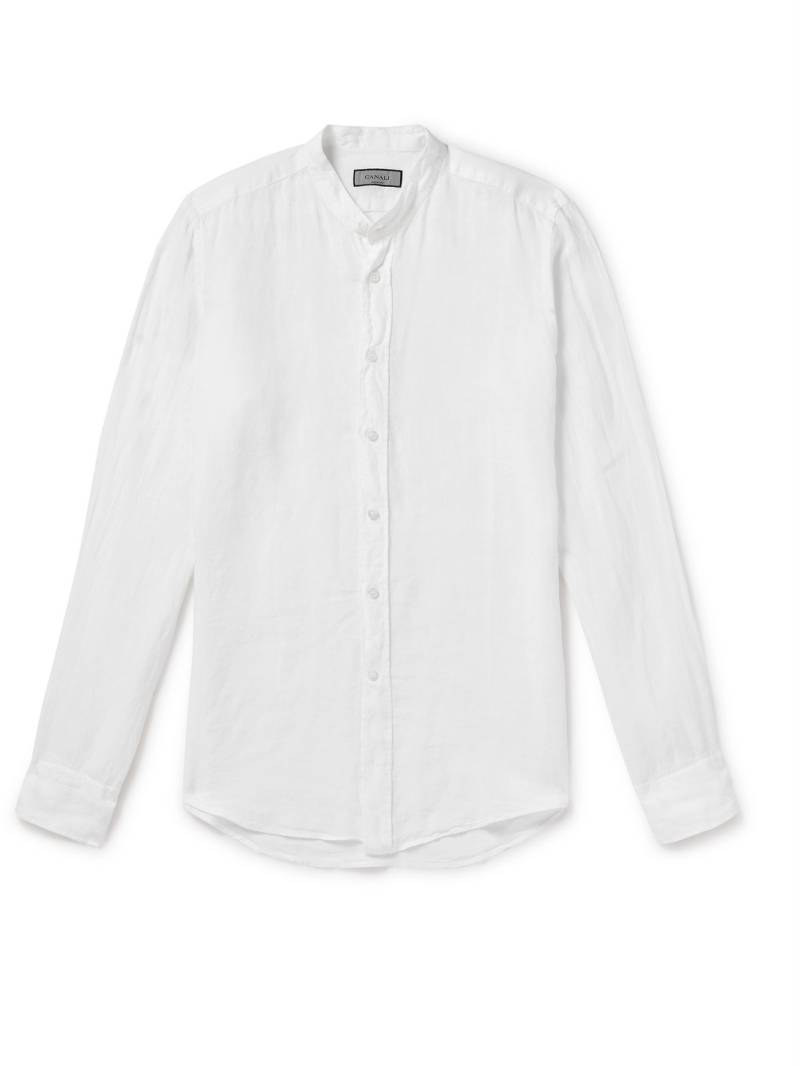 Canali - Grandad-Collar Linen-Gauze Shirt - Men - White - L von Canali