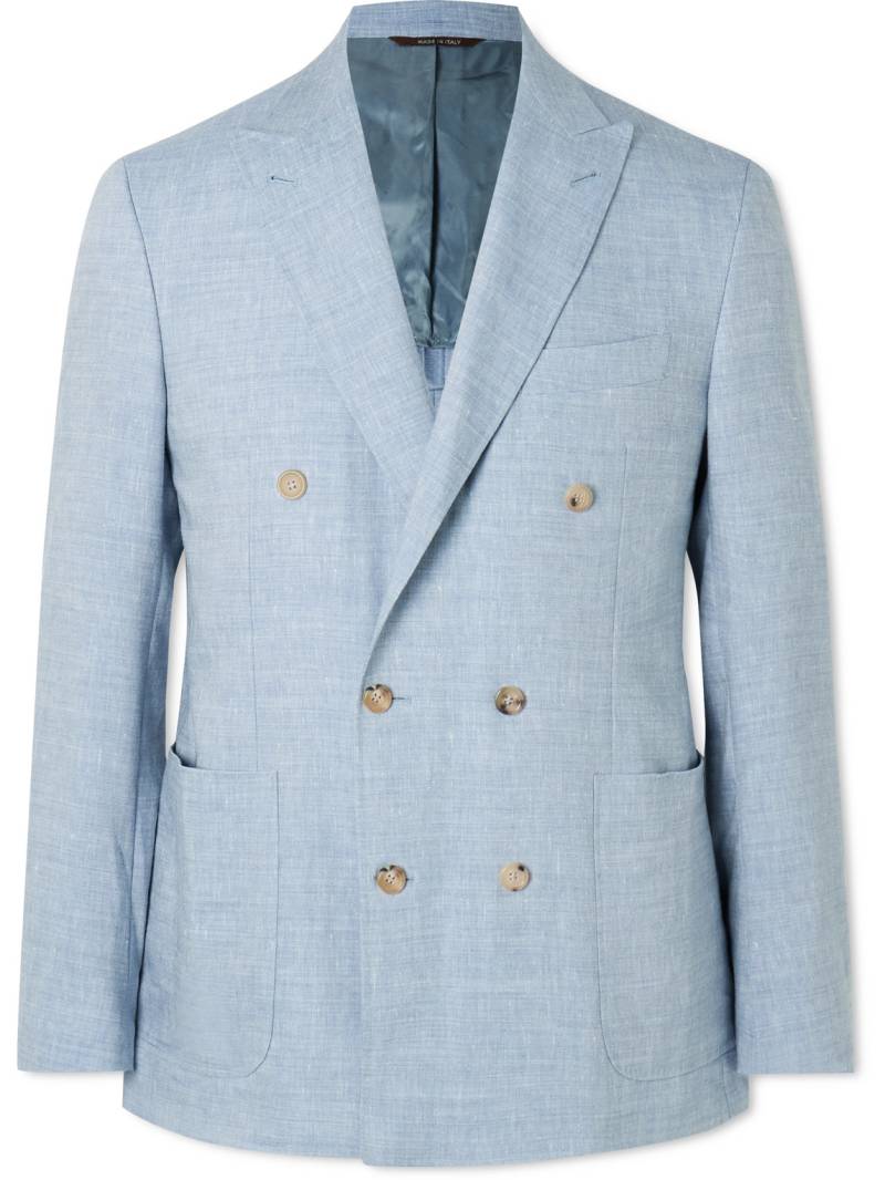 Canali - Kei Unstructured Double-Breasted Linen and Wool-Blend Blazer - Men - Blue - IT 58 von Canali