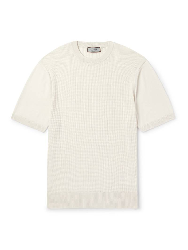 Canali - Slim-Fit Waffle-Knit Cotton and Silk-Blend T-Shirt - Men - Neutrals - IT 54 von Canali