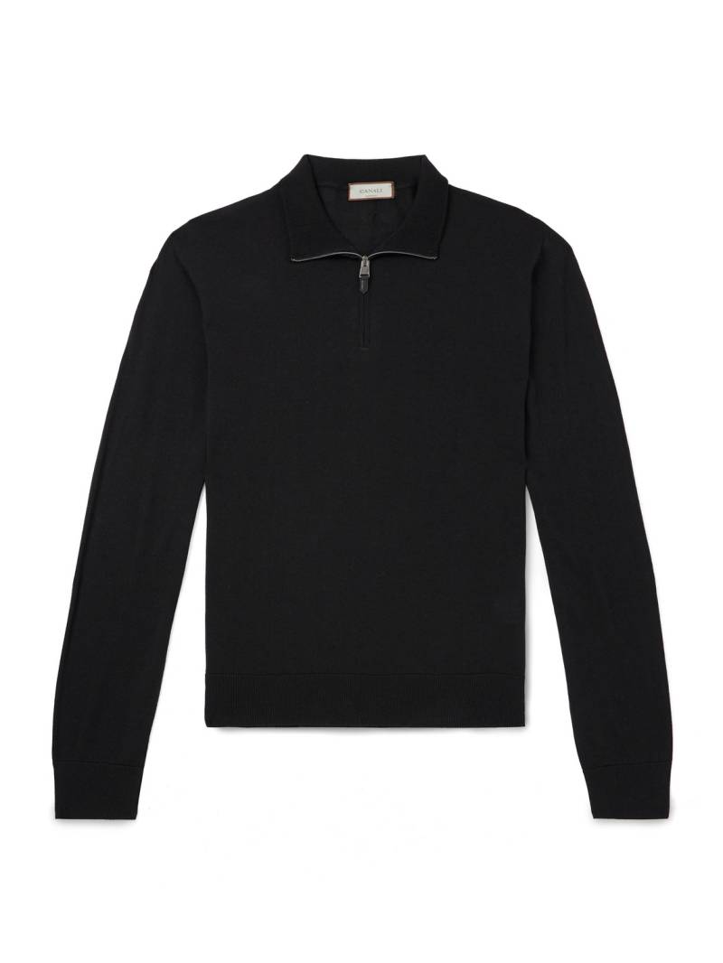 Canali - Slim-Fit Wool Half-Zip Sweater - Men - Black - IT 50 von Canali