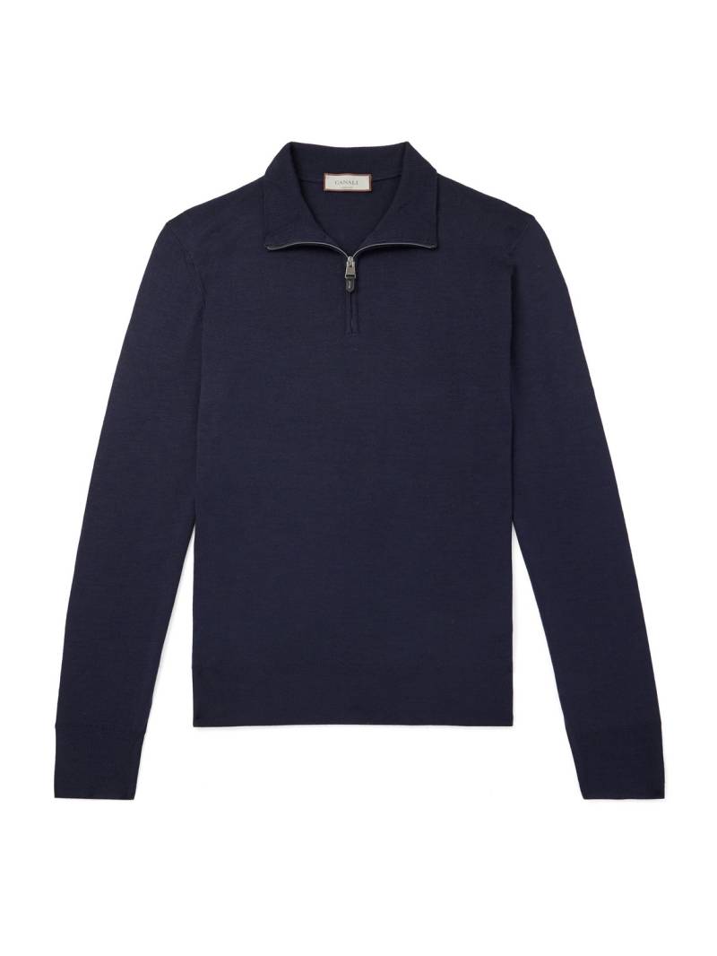 Canali - Slim-Fit Wool Half-Zip Sweater - Men - Blue - IT 54 von Canali