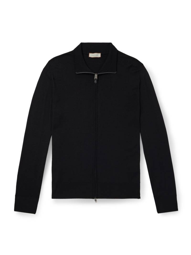 Canali - Slim-Fit Wool Zip-Up Cardigan - Men - Black - IT 60 von Canali