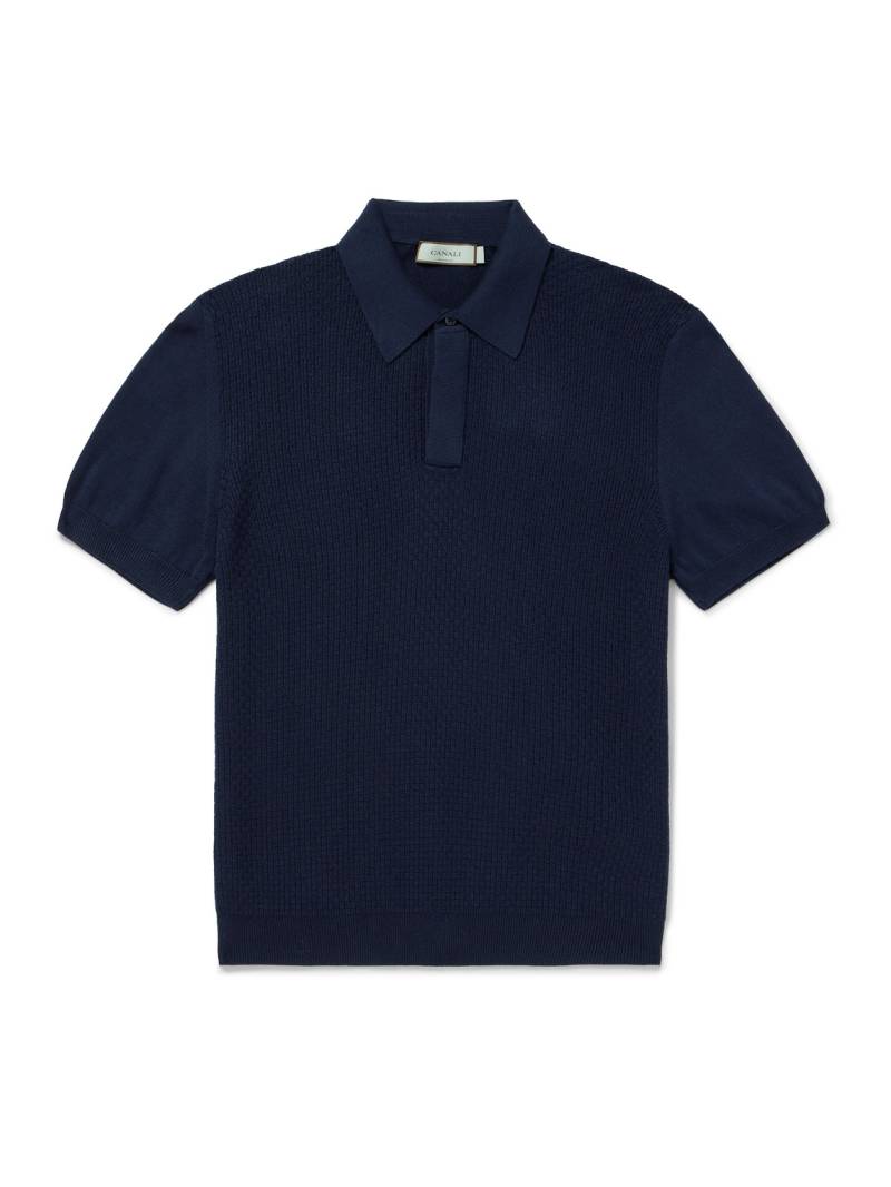 Canali - Textured-Knit Cotton and Modal-Blend Polo Shirt - Men - Blue - IT 52 von Canali