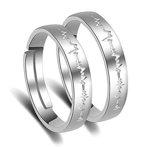 1 Paar Damen Herren Partnerschaftsringe Verlobungsringe 925er Silber Mode Ewig Liebe Herzschlag Memoir-Ringe Hochzeit Trauringe Öffnen Band ring Verstellbar,Hypoallergen von Canarea