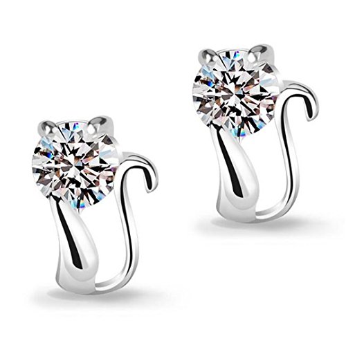 1 Paar Damen Mädchen Ohrringe ohrstecker Silber 925er Sterling Mit Zirkonia Herz Blumen Katze Klein Studs Hochzeit Party Ohrschmuck,Allergikerfrei,für Frauen Freundin Mutter Tochter von Canarea