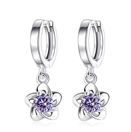 Canarea 1 Paar Damen Mädchen ohrringe silber 925 creolen, mit Zirkonia glitzer Blumen Kirschblüte Studs ohrhänger,für Frau/Freundin/Tochter von Canarea