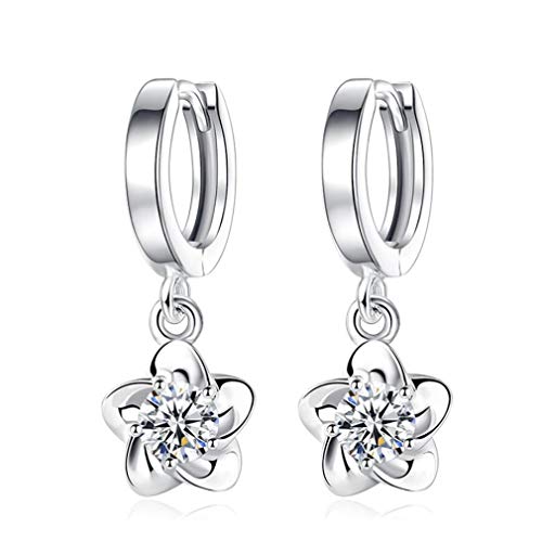 1 Paar Damen Mädchen ohrringe silber 925, Creolen mit Zirkonia glitzer Blumen Pflaumenblüte Anhänger Hoop,für Frau/Freundin/Tochter (Weiss) von Canarea