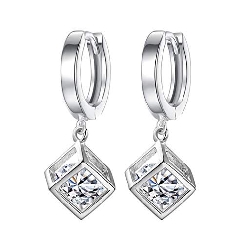 1 Paar Damen Mädchen ohrringe silber 925 creolen Mit Cube Zirkonia Anhänger Mode Hoop Studs ohrhänger,für Freundin/Tochter/Frau von Canarea