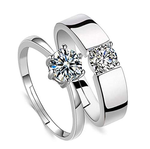 1 Paar Partnerschaftsringe Verlobungsringe Damen Herren 925er Sterling Silber Einfache Stil Glitzer Zrkonia Memoir-Ringe Hochzeit Trauringe Band ring Verstellbar Hypoallergen von Canarea