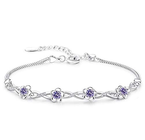 1 Pcs Damen Retro Pflaumenblüte LilaZirkon 925 Sterling Silber Charm-Armband Temperament Armbänder von Canarea
