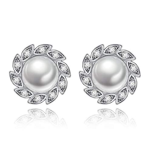 Canarea 1 Paar Damen Mädchen ohrringe silber 925 Bling Blätter Zirkonia Perlen Mode Ohrstecker Klein Studs Edel Ohrschmuck von Canarea