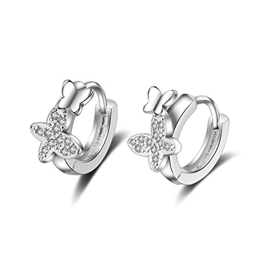 Canarea 1 Paar Damen Mädchen ohrringe silber 925 creolen, mit Zirkonia glitzer Dopple Schmetterling Hoop Studs Klein Ohrschmuck,Perfekt für Frau/Freundin/Tochter von Canarea