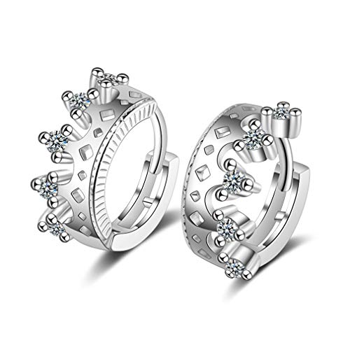 Canarea 1 Paar Damen Mädchen ohrringe silber 925 creolen, mit Zirkonia glitzer Krone Klein Mode Hoop Studs Einfache Ohrstecker,für Freundin/Tochter von Canarea