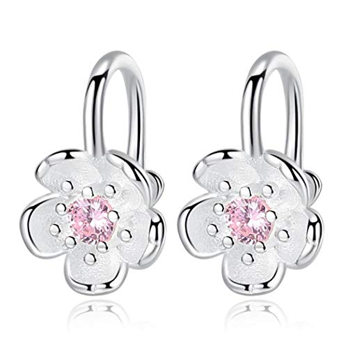 Canarea 1 Paar Damen Mädchen ohrringe silber 925 einfache Pink Sonnen Blumen Zirkonia Bling Klein Mode Ohrclips ohne ohrloch Hypoallergen für Freundin Tochter von Canarea