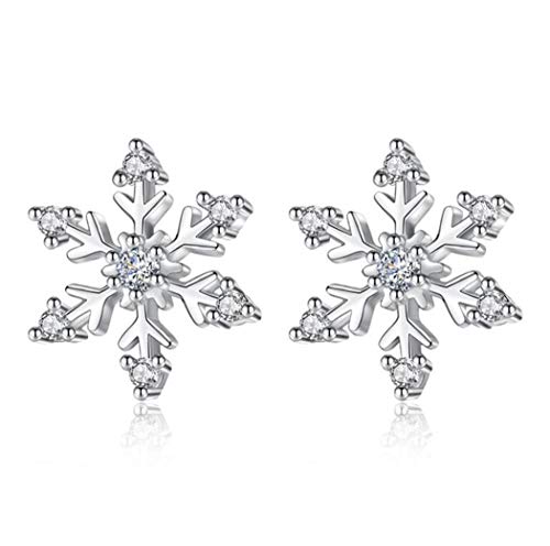 Canarea 1 Paar Damen Mädchen ohrringe silber 925 einfache Zirkonia Schneeflocken Bling Klein Mode Ohrstecker Studs Hypoallergen für Freundin Tochter von Canarea