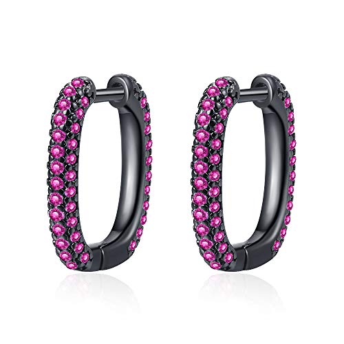 Canarea 1 Paar Damen ohrringe creolen silber 925 Glitzer Zirkonia Rosa strass Ohranhänger einfache U-Form Edel Hoop Mode Ohrstecker (Schwarz) von Canarea