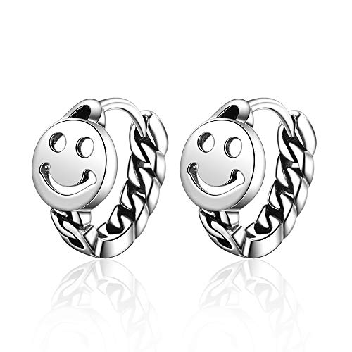 Canarea 1 Paar Unisex Damen Herren Mädchen ohrringe silber 925 creolen Einfache Mode Smile Face Vintage Retro Studs Hoop,für Herren/Freundin/Tochter von Canarea