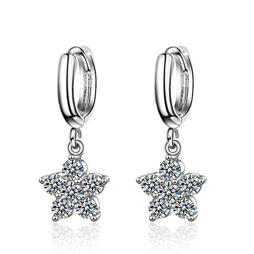 Canarea 1 Paar ohrringe Damen Mädchen creolen silber 925 Zirkonia glitzer Blumen einfache Bling Hoop Ohrstecker Mode Ohrschmuck von Canarea