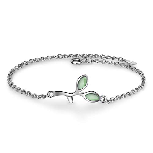 Canarea 1 Pcs Armband Damen Mädchen Silber 925 Einfache Glücklich Grünes Blatt Opal Mode Charm-Armreif Armschmuck für Frauen Tochter Verstellbar Canarea 1 Pcs Armband Damen Mädchen Silber 925 Einfache Glücklich Grünes Blatt Opal Mode Charm-Armreif Armschmuck für Frauen Tochter Verstellbar von Canarea