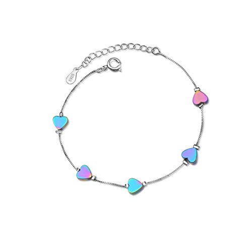 Canarea 1 Pcs Damen Mädchen Armband Silber 925 Einfache Bunt Herz Mode Süss Charm-Armreif Armschmuck für Frauen Tochter Einstellbar von Canarea