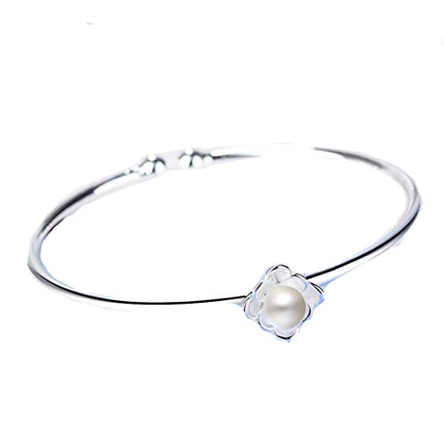 Canarea 1 Pcs Damen Mädchen Armband Silber 925 Einfache Pink Grau Strass Perlen Blumen Mode Süss Charm-Armreif Armschmuck für Frauen Freundin Einstellbar (perlen) von Canarea
