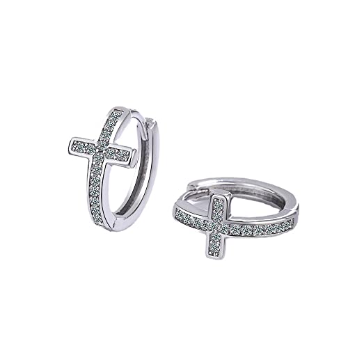 Canarea 2 Paar Damen Ohrringe Silber 925 Creolen, mit Zirkonia Glitzer Kreuz Bling Hoop Ohrstecker,für Frau/Freundin von Canarea