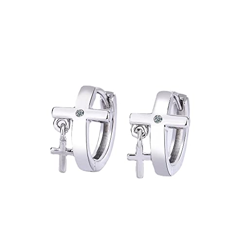 Canarea 2 Paar Damen Ohrringe silber 925 Creolen Glitzer Mit Kreuz Klein Studs Ohrhänger,für Frau/Freundin von Canarea