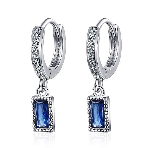 Canarea 2 Paar Ohrringe Silber 925 Damen Creolen mit Zirkonia Lange Blau Strass Bling Hoop Einfache Ohranhänger,für Frau/Freundin von Canarea